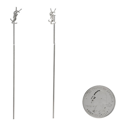 Saint Laurent Metal Monogram Pendant Threader Earrings Silver 2 of 5