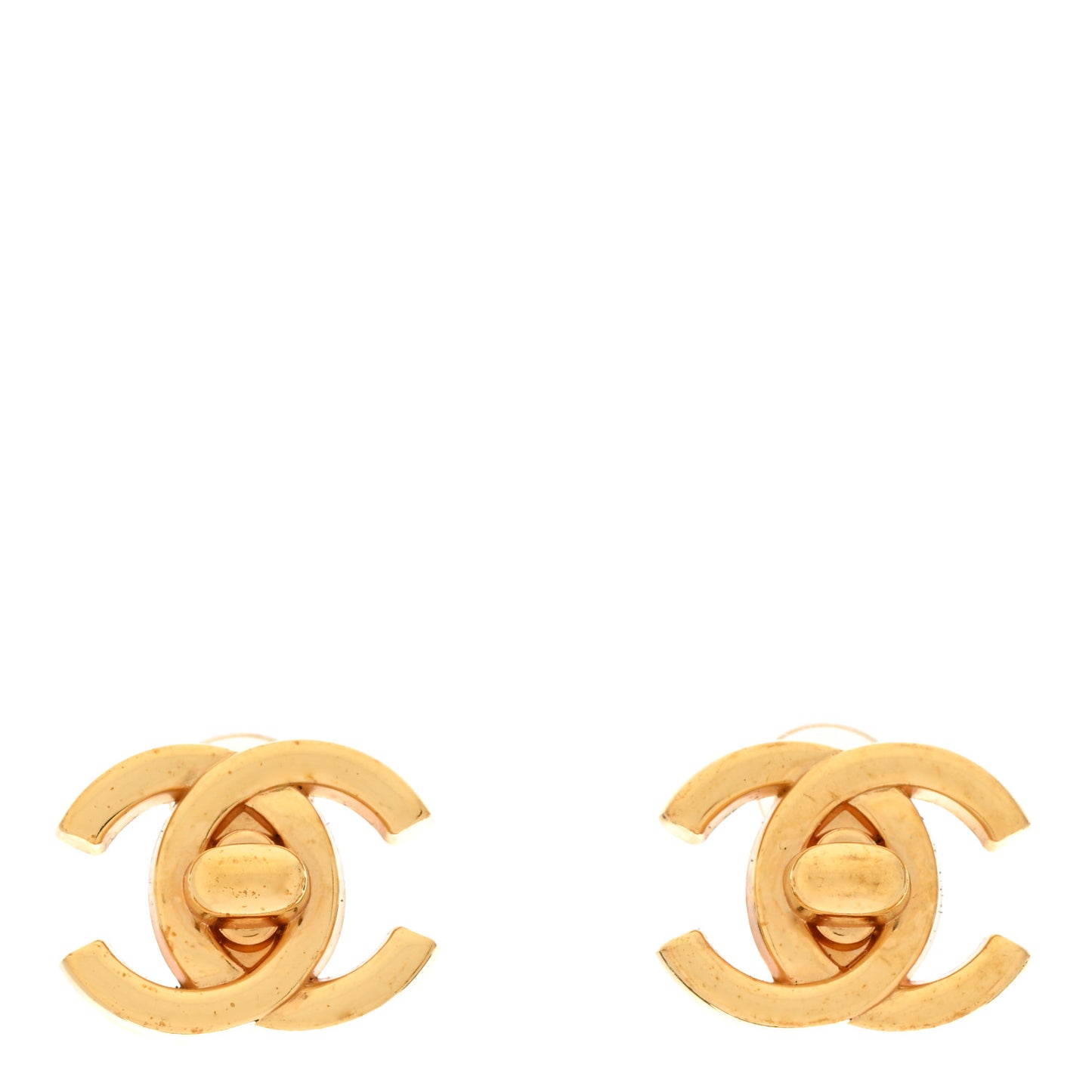 Metal CC Turnlock Clip On Earrings Gold