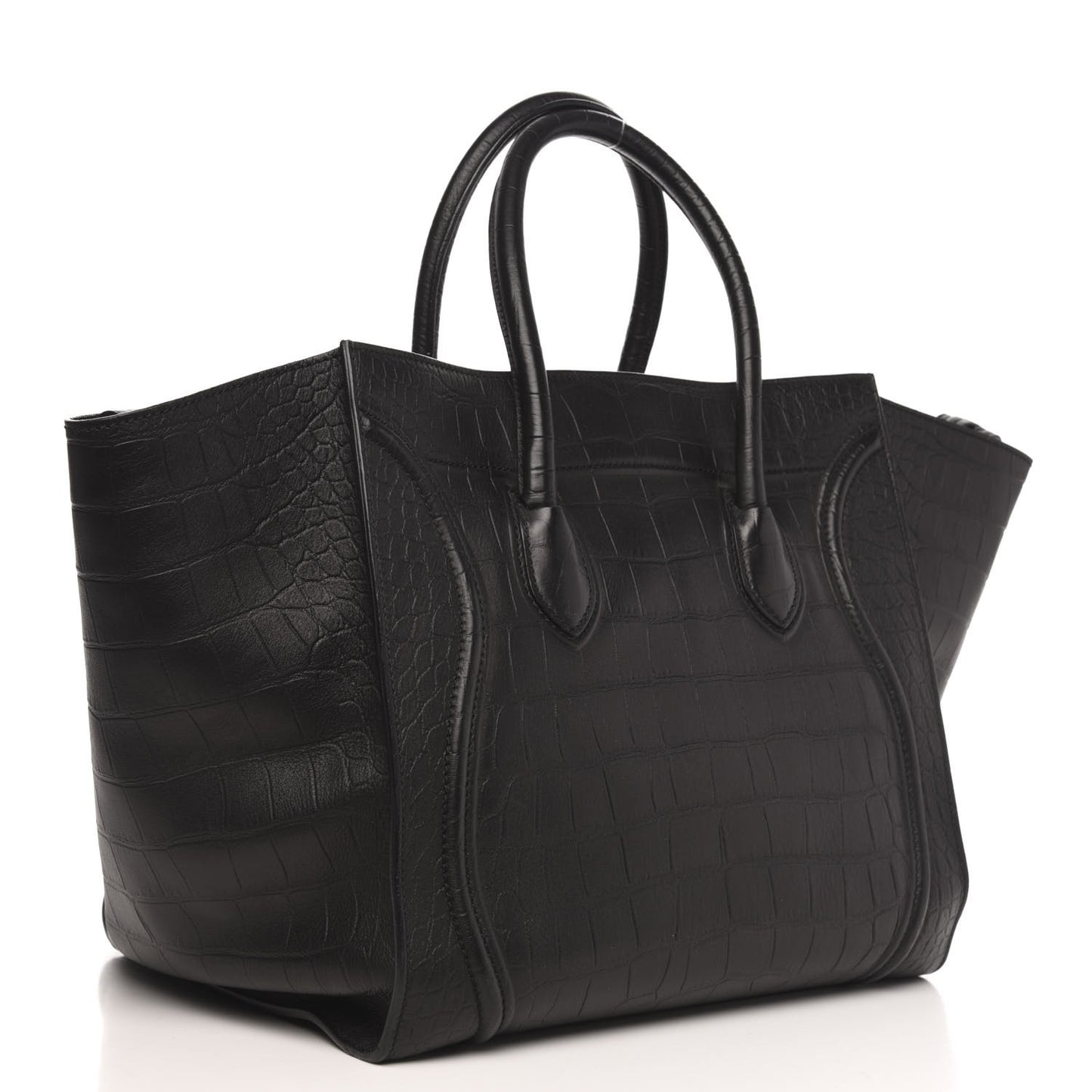 Crocodile Embossed Calfskin Large Phantom Luggage Black