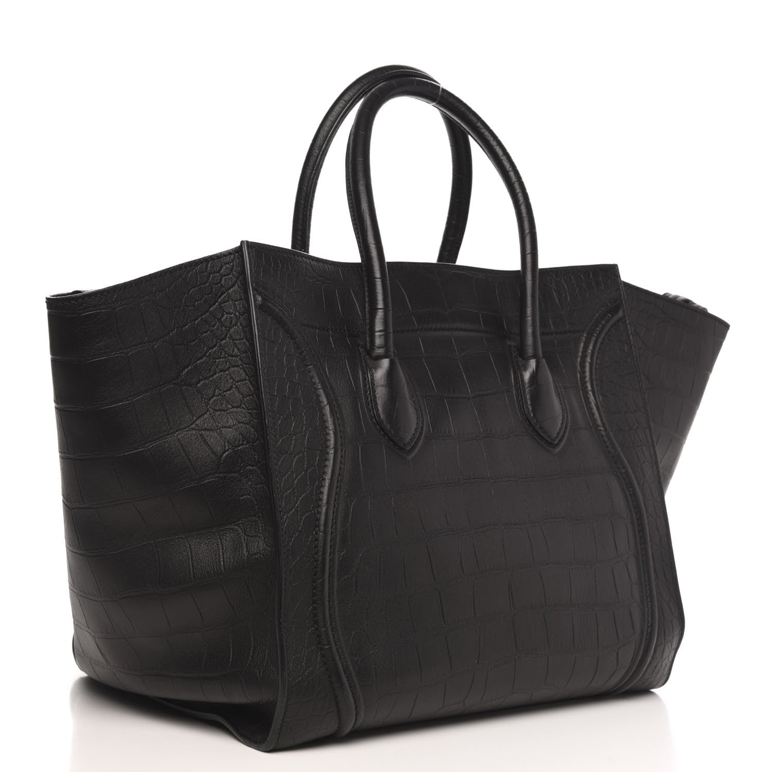Celine Crocodile Embossed Calfskin Large Phantom Luggage Black 3 of 9
