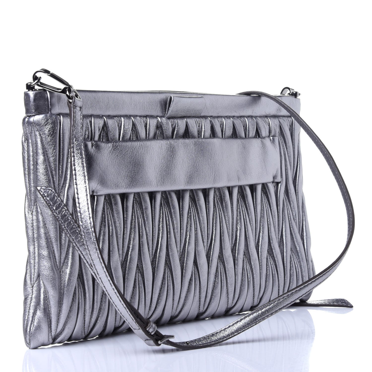 Miu Miu Metallic Nappa Matelasse Crossbody Clutch Cromo 3 of 10