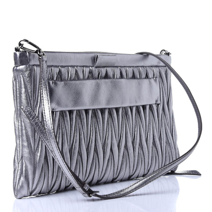 Miu Miu Metallic Nappa Matelasse Crossbody Clutch Cromo 3 of 10