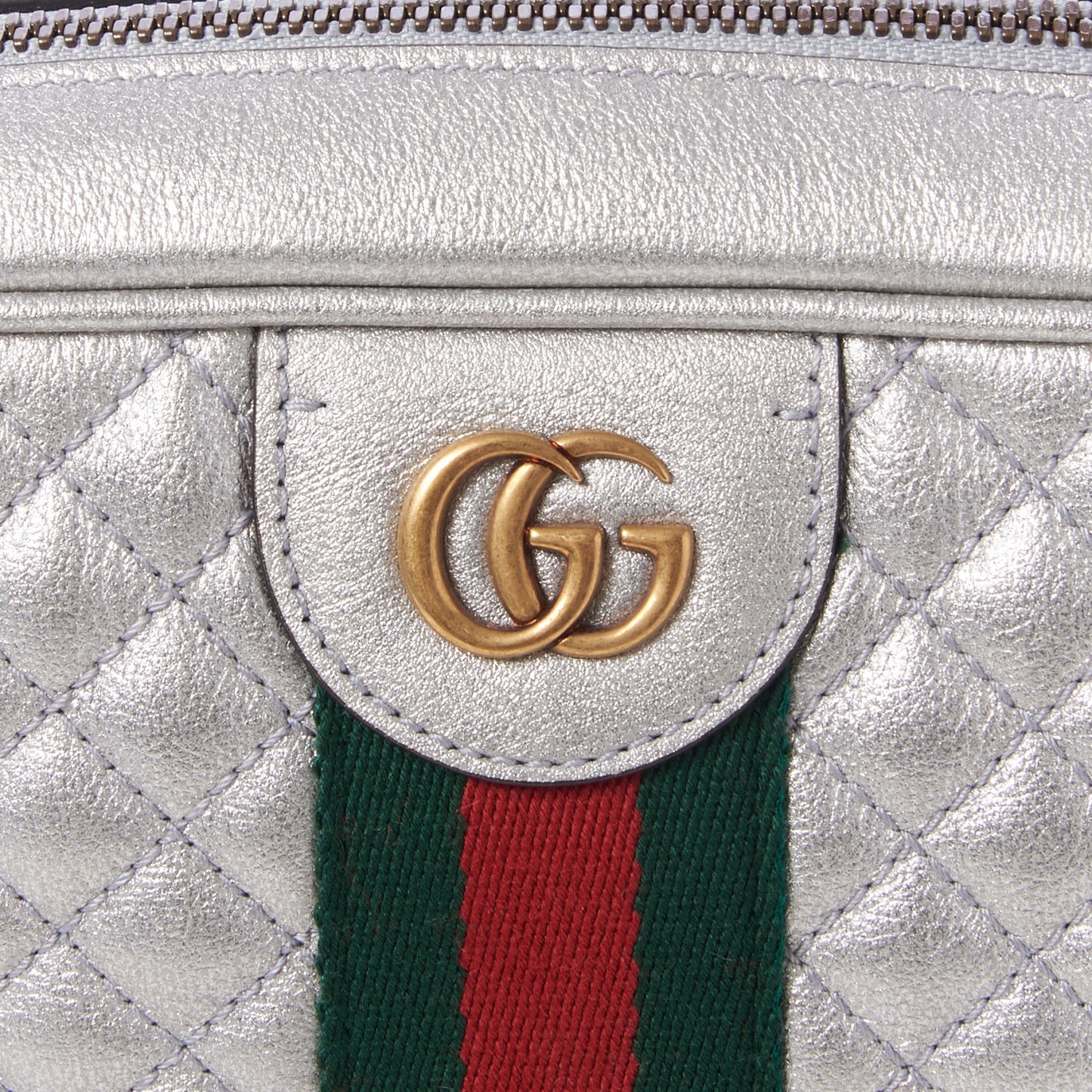 Laminated Nappa Web Trapuntata Small GG Shoulder Bag Argento