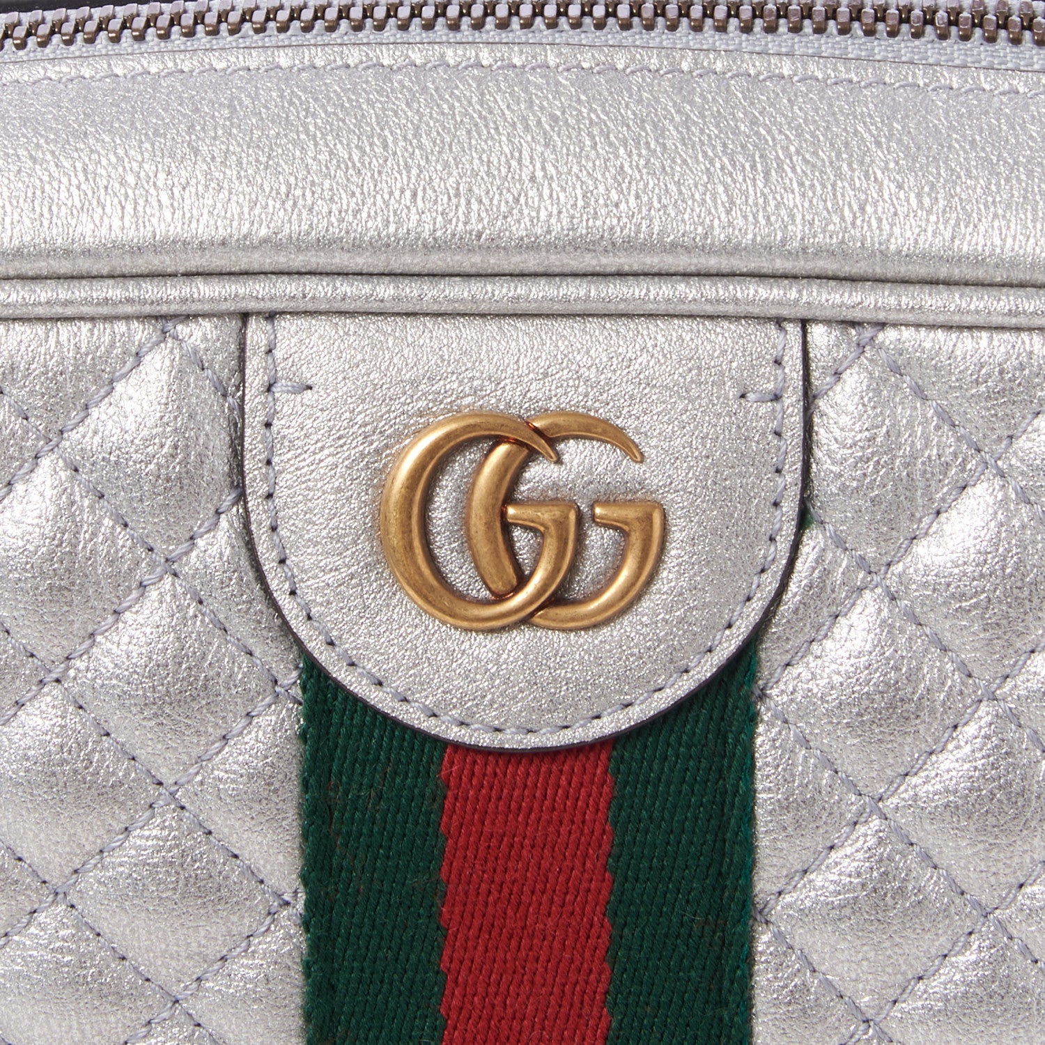 Gucci Laminated Nappa Web Trapuntata Small GG Shoulder Bag Argento 6 of 9