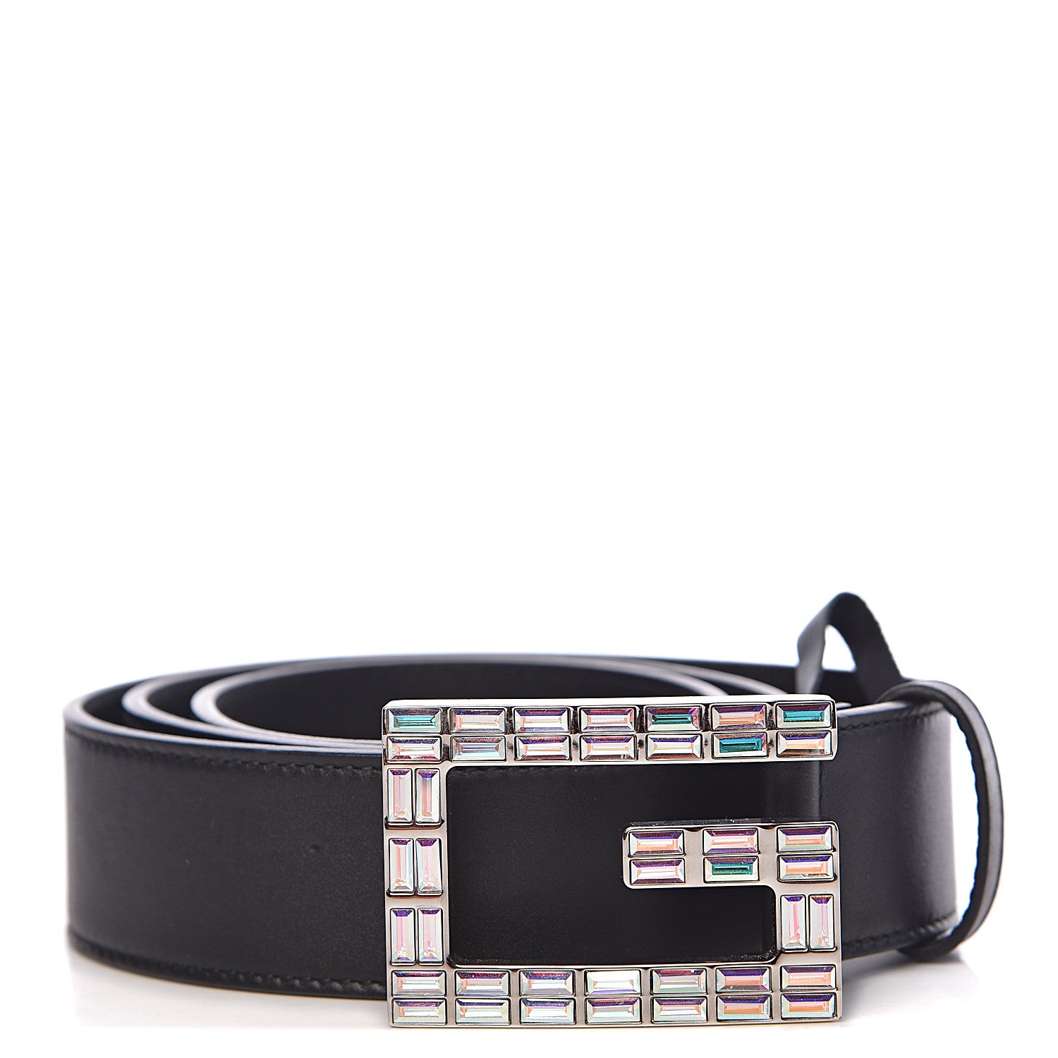 Gucci Calfskin Crystal Square G Madelyn Belt 85 34 Black 1 of 7