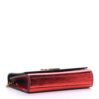 Saint Laurent Metallic Calfskin Small Classic Monogram Kate Satchel Red 3 of 4