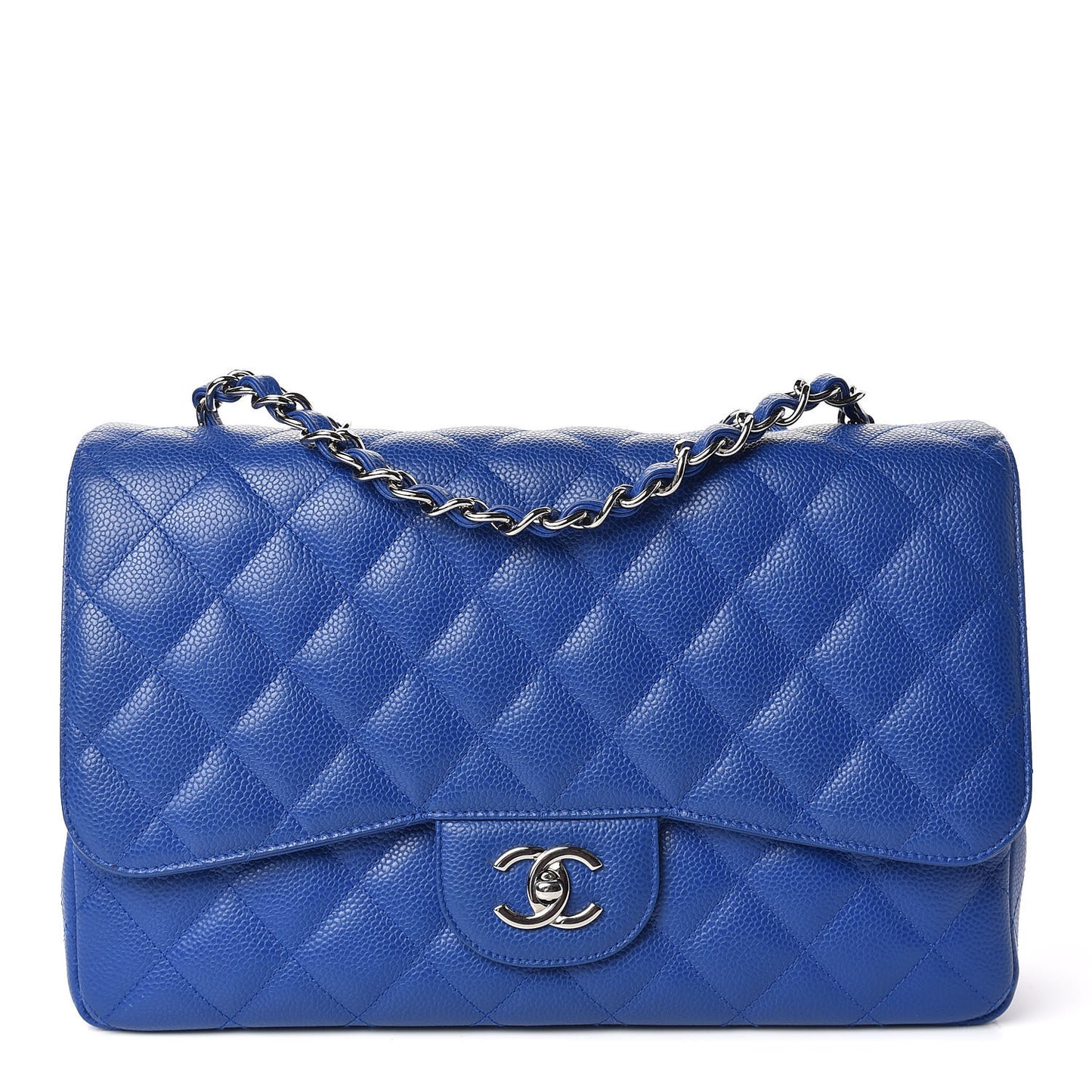 Caviar Quilted Jumbo Single Flap Blue