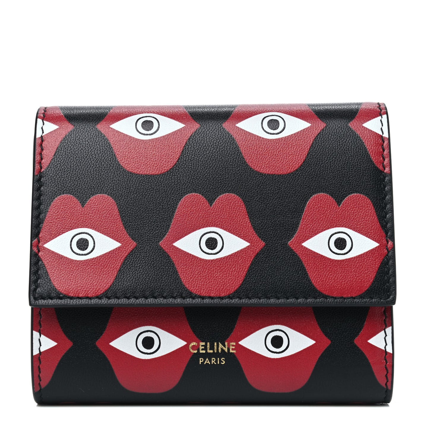 X ANNELI SANAYE HENRIKSSON Smooth Calfskin Telepathic Compact Wallet Red Black