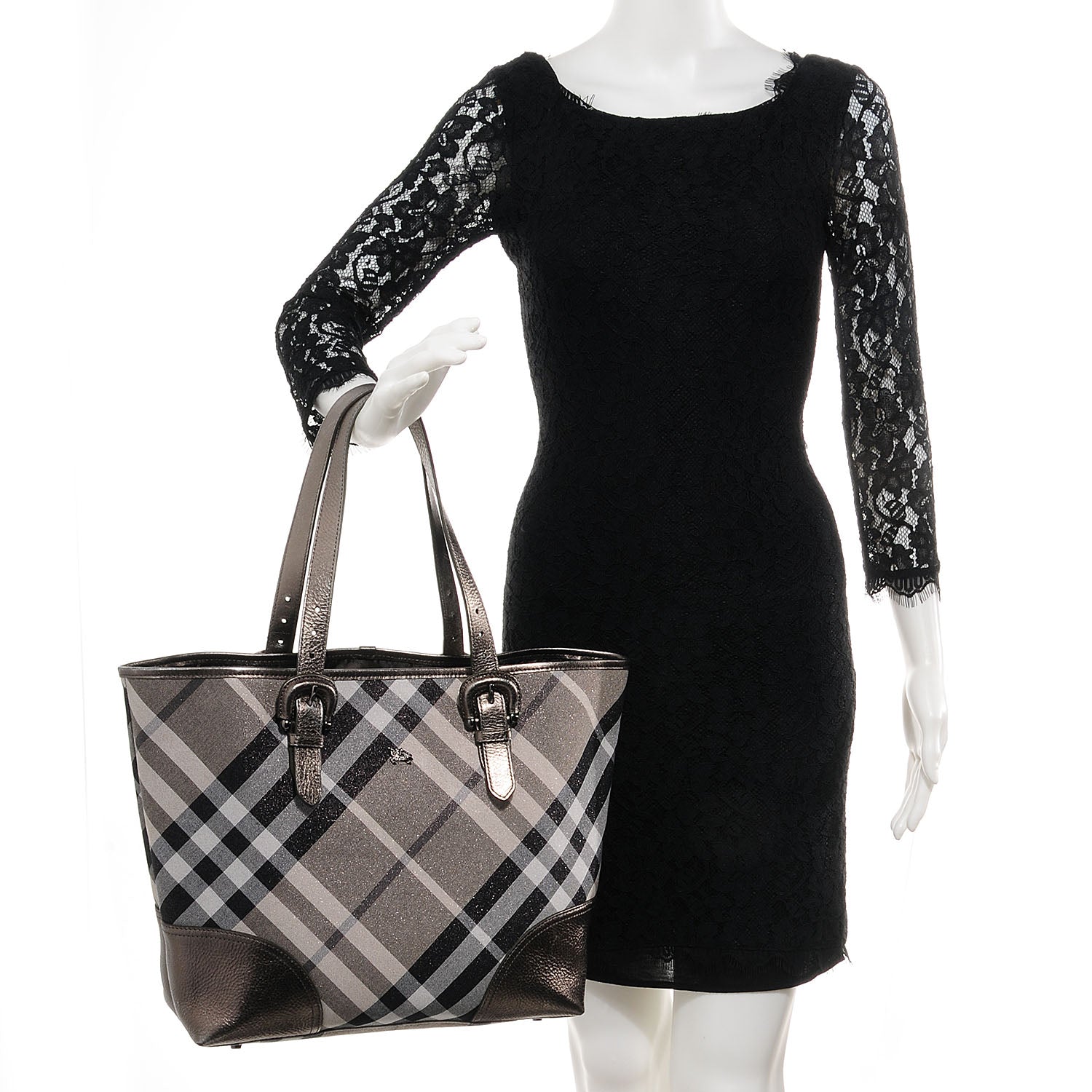 Burberry Shimmer Check Byron Tote Silver 2 of 9