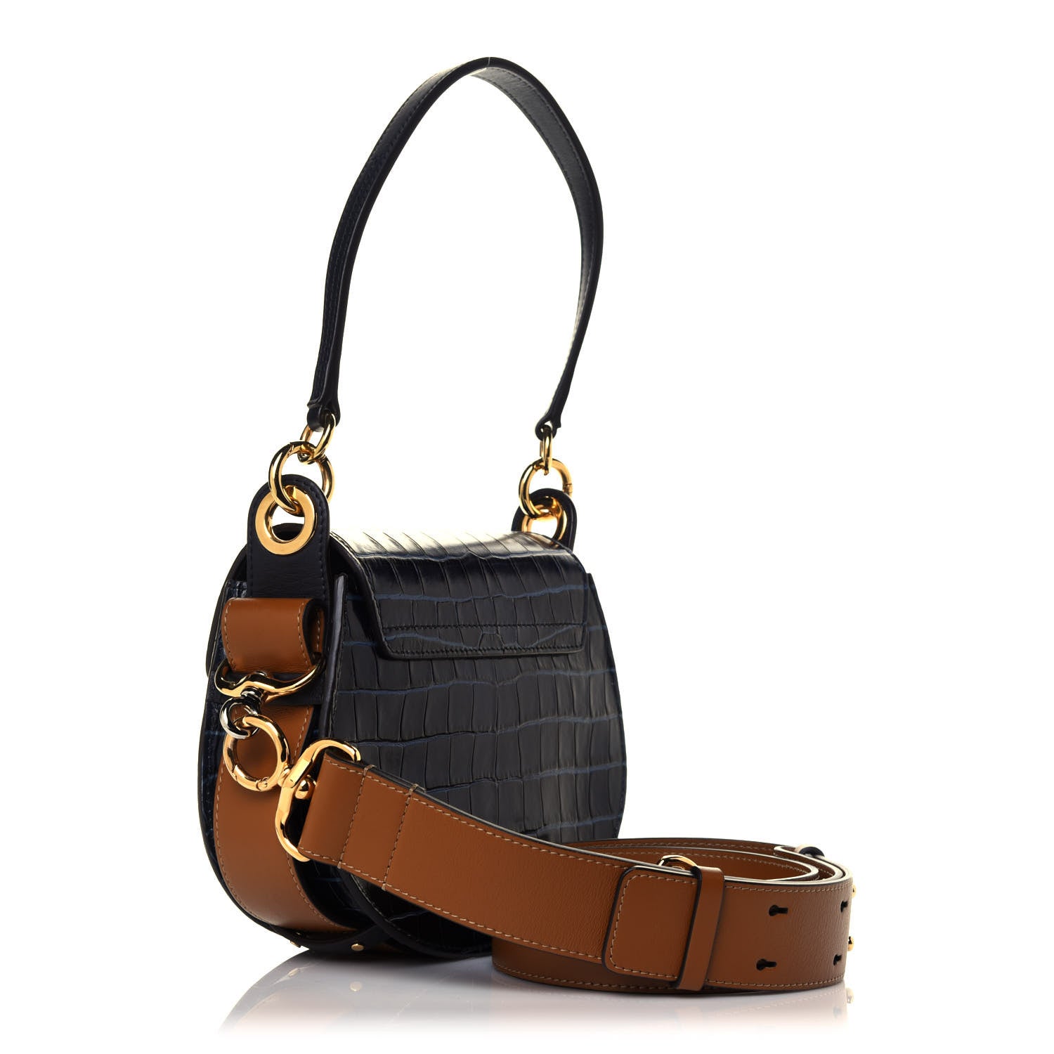 Chloe Calfskin Crocodile Embossed Small Tess Bag Full Blue 2 of 4
