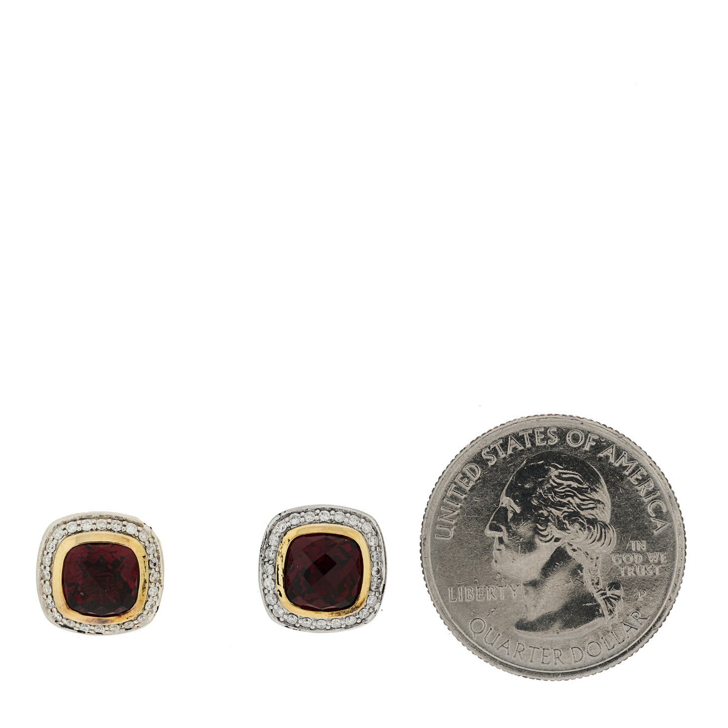 Sterling Silver 18K Yellow Gold Diamond Garnet 7mm Petite Albion Earrings