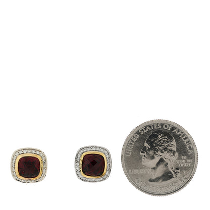 David Yurman Sterling Silver 18K Yellow Gold Diamond Garnet 7mm Petite Albion Earrings 2 of 4