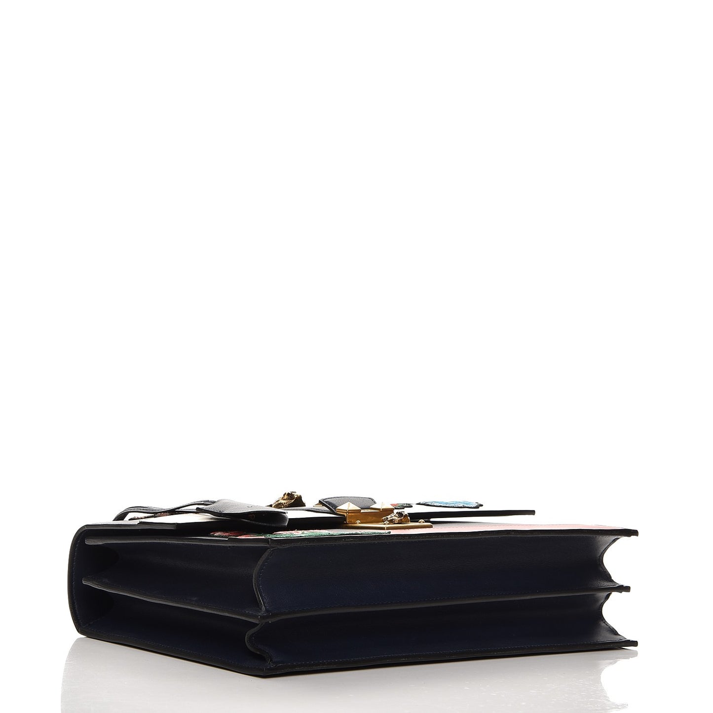 Calfskin Embroidered Riche Stripe Shoulder Bag Blue Red