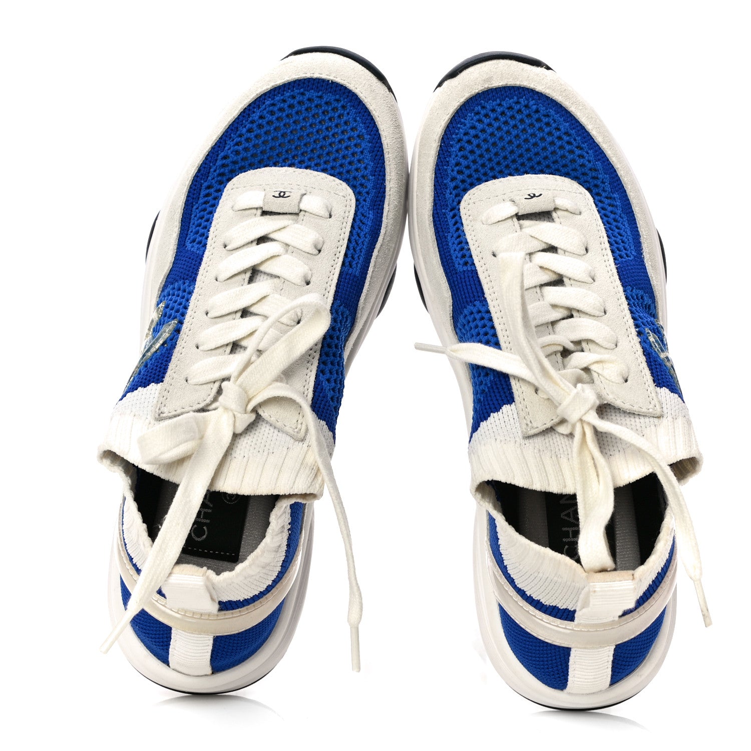 Chanel Fabric Suede Calfskin Stretch CC Sneakers 36 White Blue 6 of 9