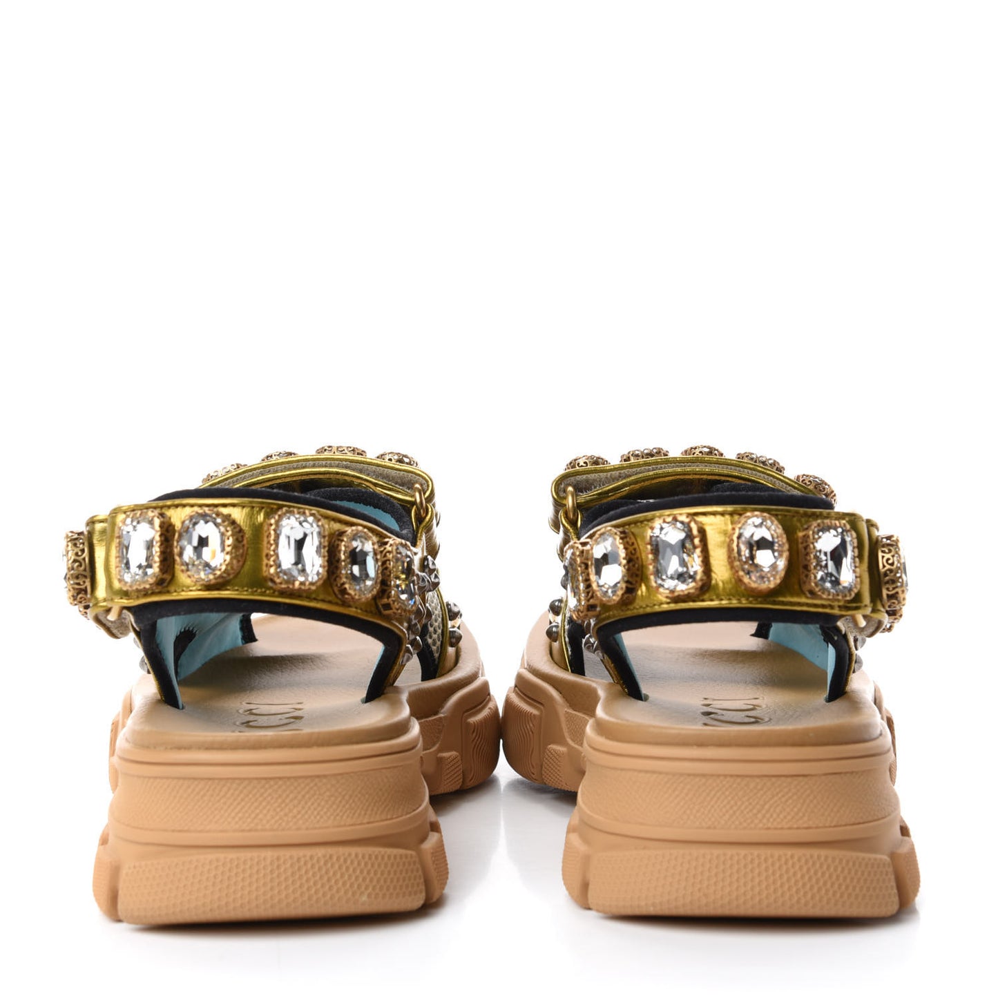 Silk Calfskin Mesh Crystal Embellished Studded Womens Aguru Sandals 36 Gold