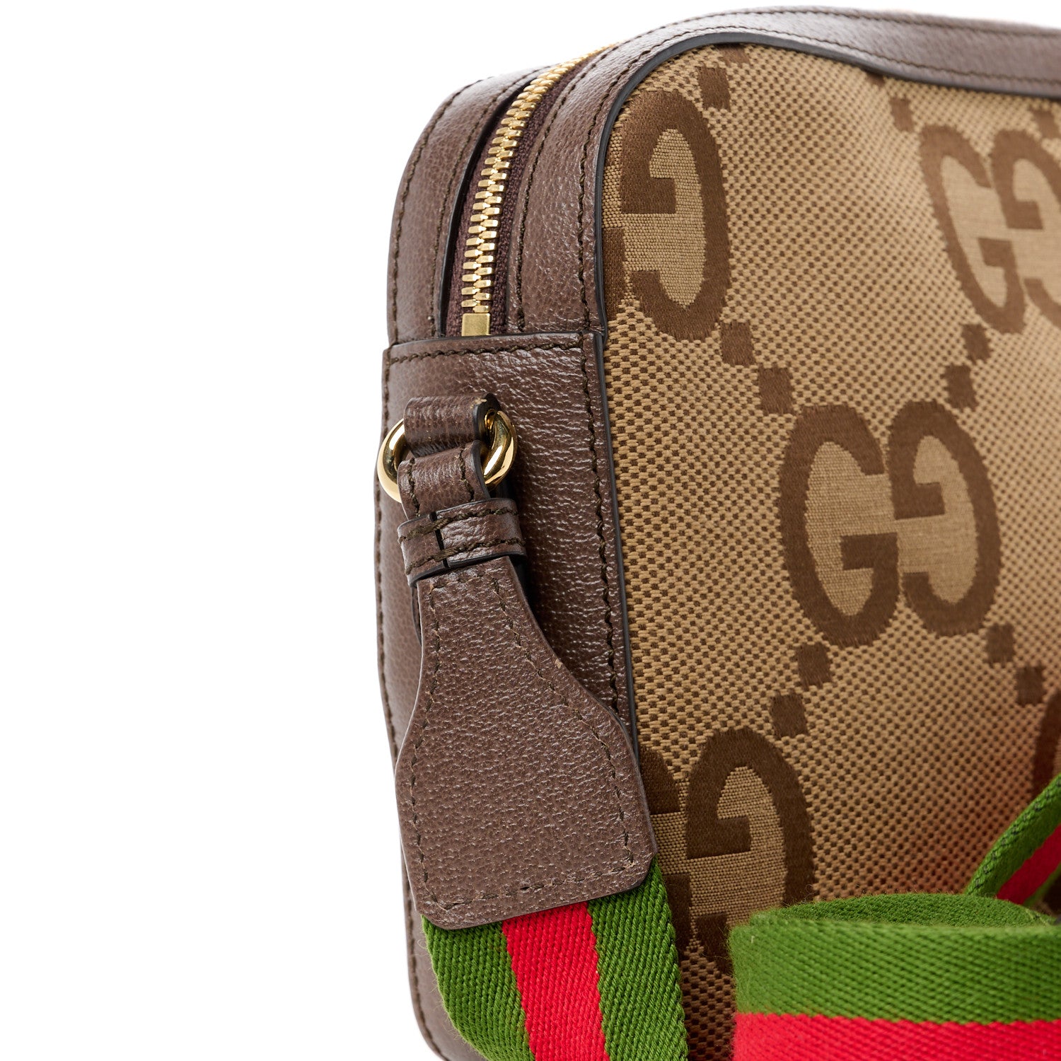 Gucci Monogram Jumbo GG Textured Dollar Calfskin Web Messenger Shoulder Bag Camel Ebony New Acero 11 of 11