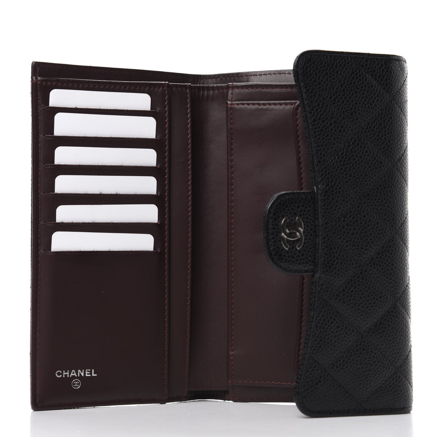 Caviar Quilted Long Flap Wallet Black