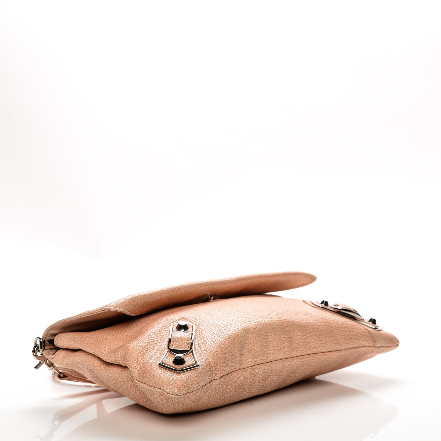Chevre Silver Metallic Edge Hardware Envelope Clutch Rose Corail