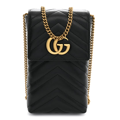 Gucci Calfskin Small GG Marmont Phone Crossbody Bag Black 1 of 12