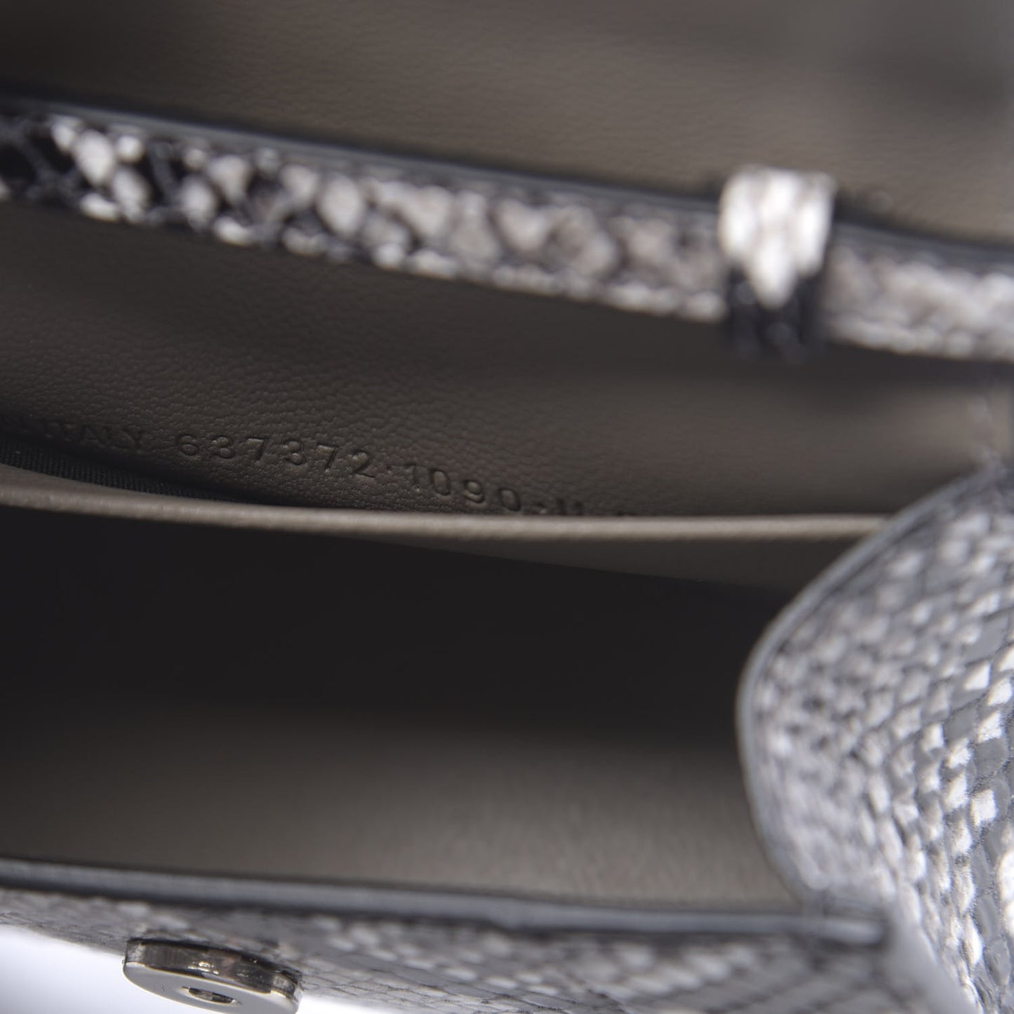 Shiny Calfskin Python Effect Hourglass Top Handle Bag Mini Black White