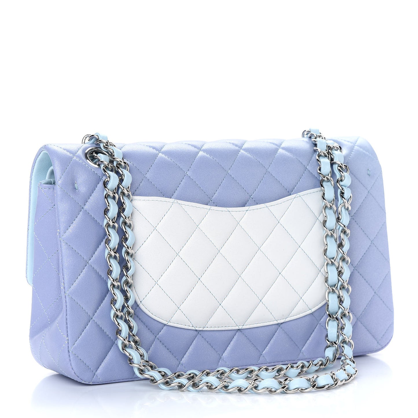 Perforated Lambskin Quilted Medium Double Flap Light Blue Light Purple White
