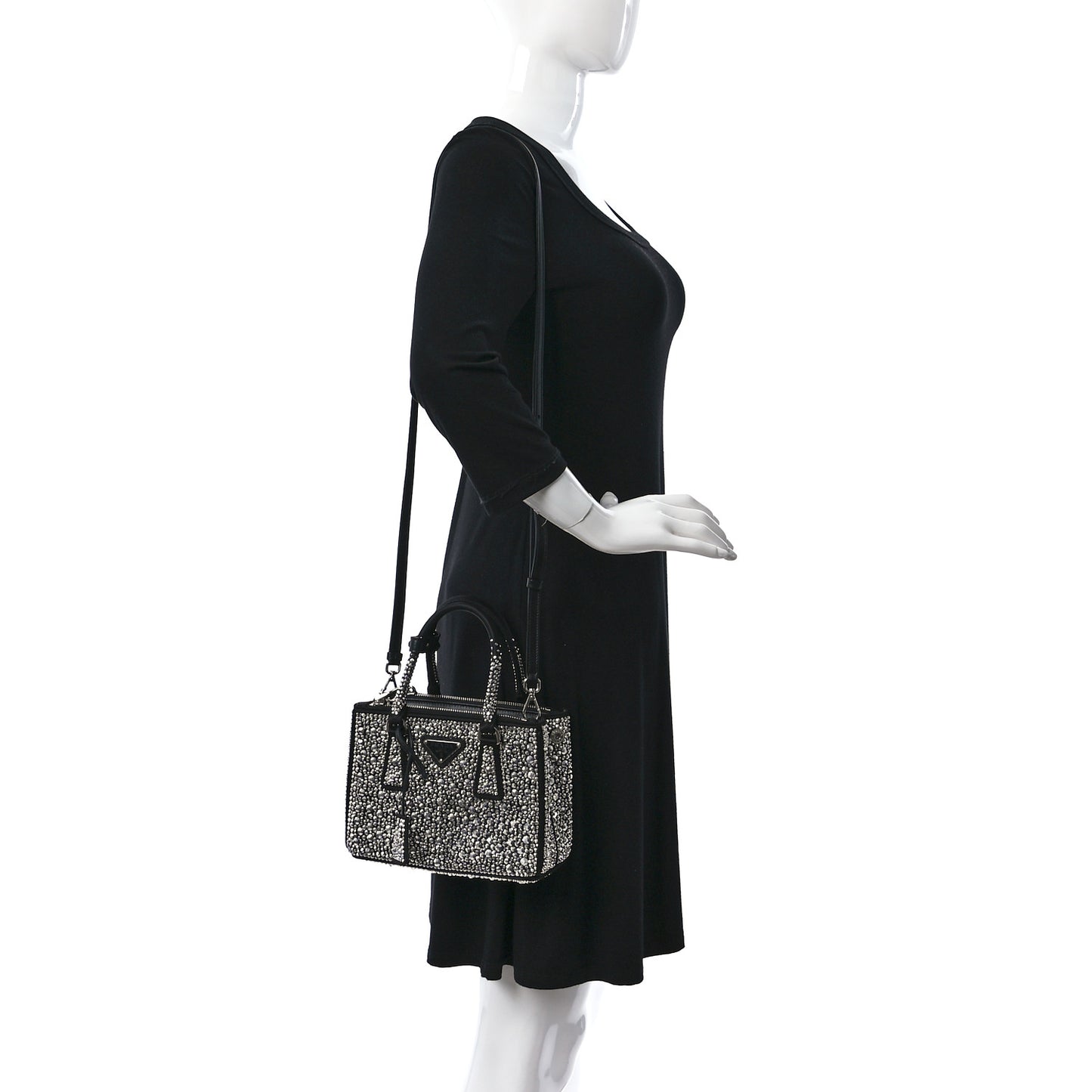 Satin Crystal Mini Galleria Double Zip Tote Metal