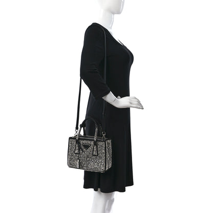 Prada Satin Crystal Mini Galleria Double Zip Tote Metal 2 of 9