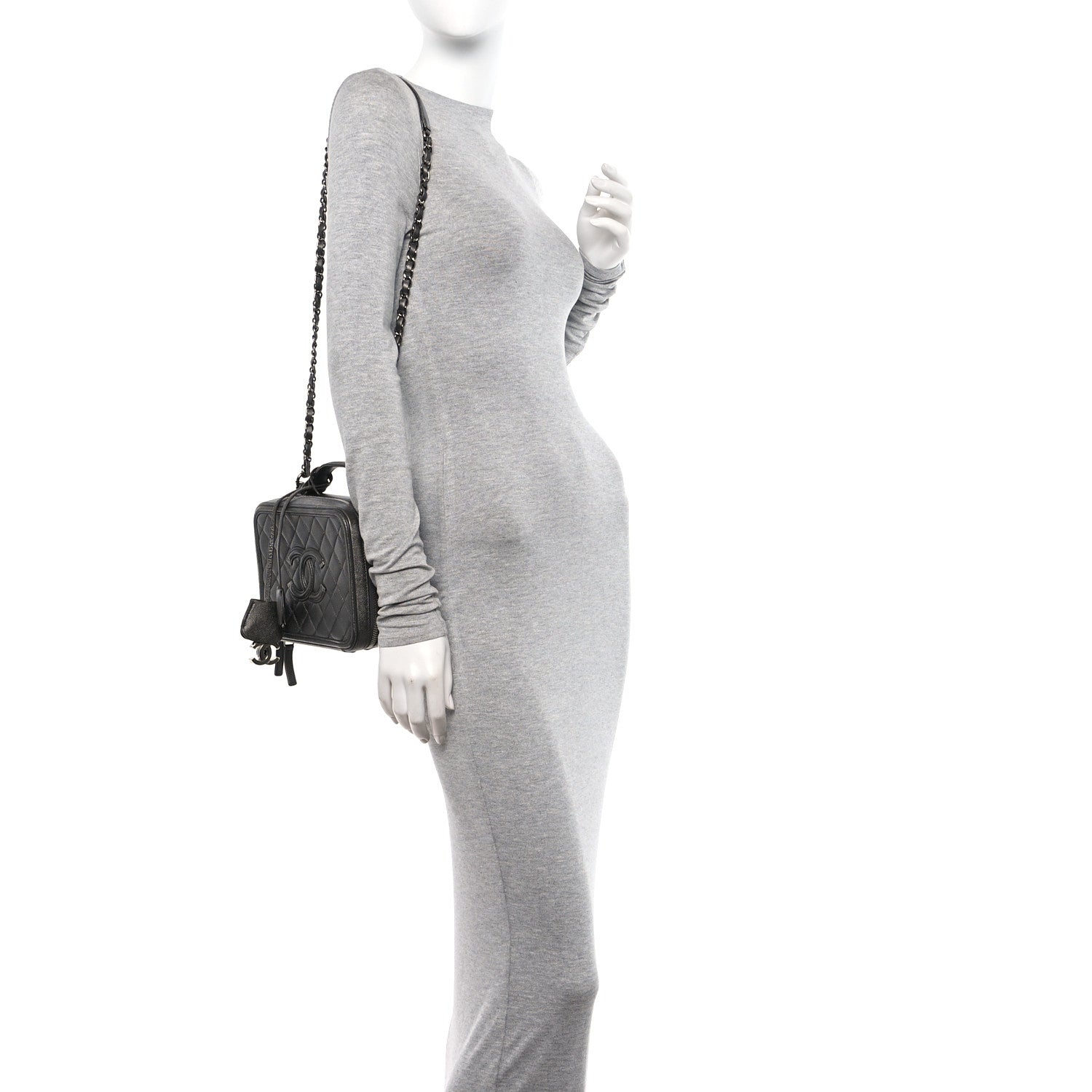 Chanel Metallic Caviar Quilted Medium CC Filigree Vanity Case Dark Silver 2 of 11