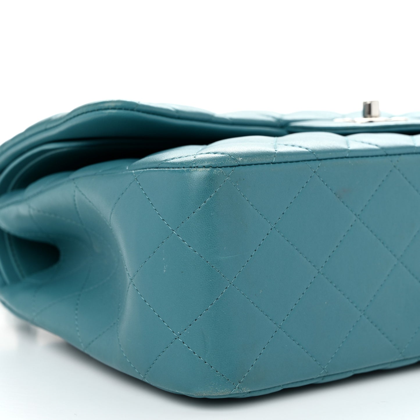 Lambskin Quilted Jumbo Double Flap Turquoise