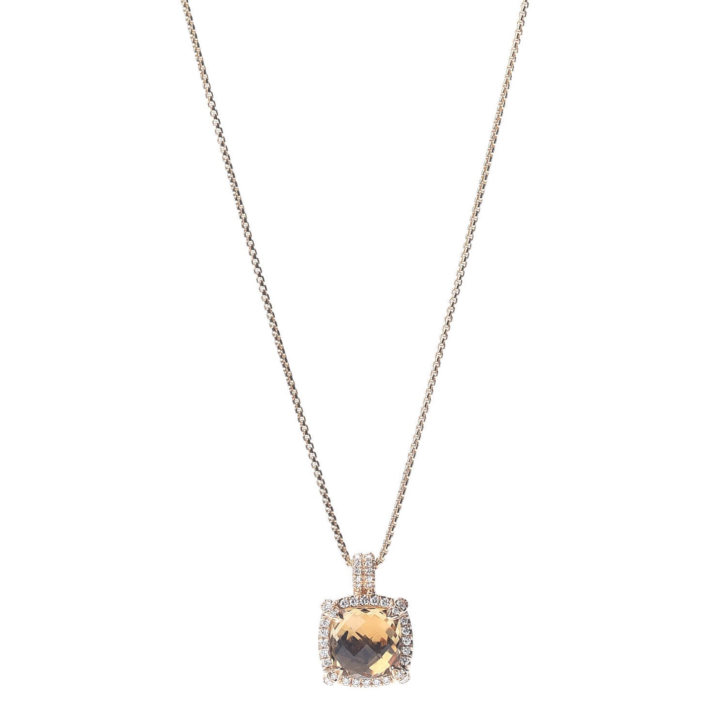 18K Yellow Gold Diamond Champagne Citrine 9mm Chatelaine Pave Bezel Pendant Necklace