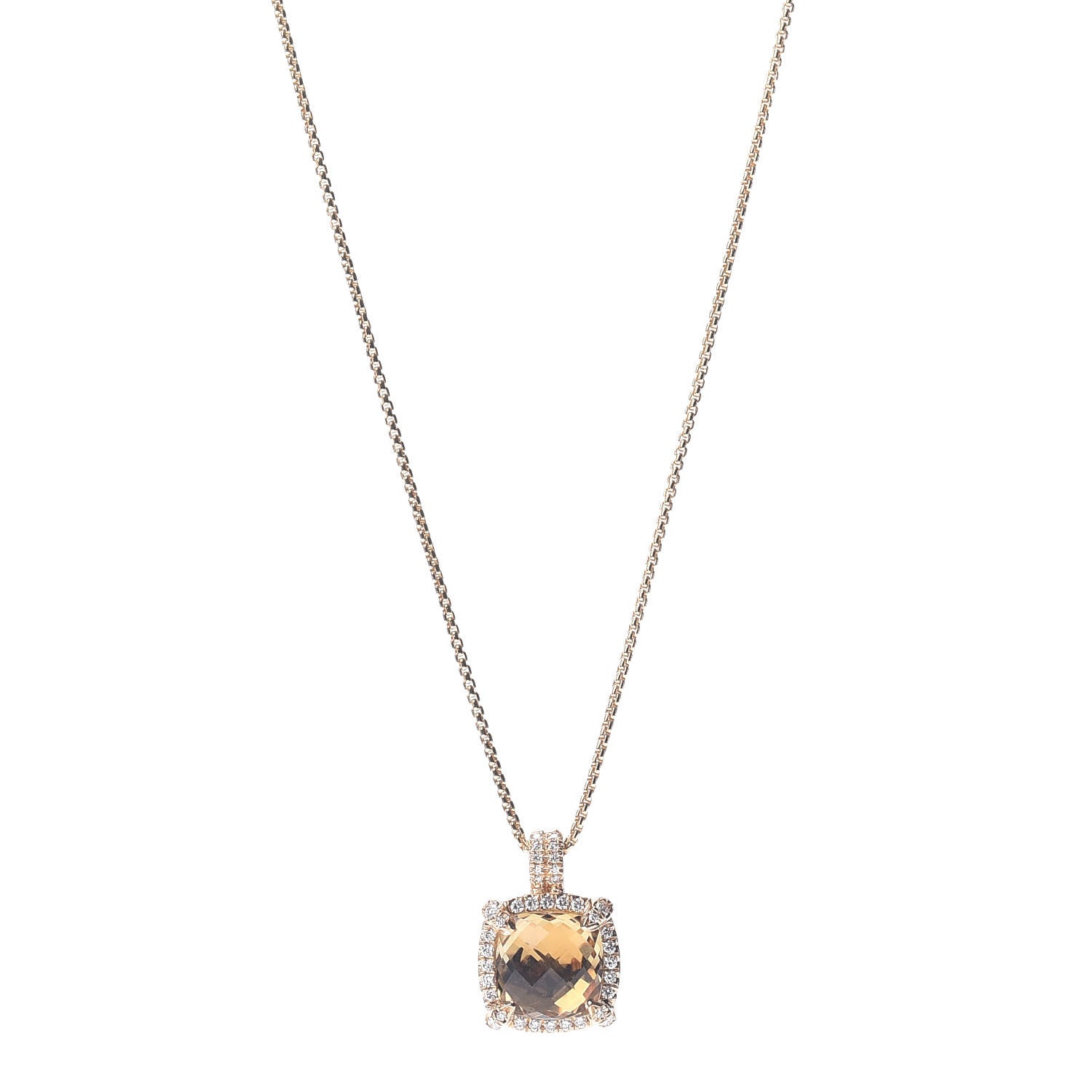 David Yurman 18K Yellow Gold Diamond Champagne Citrine 9mm Chatelaine Pave Bezel Pendant Necklace 1 of 4