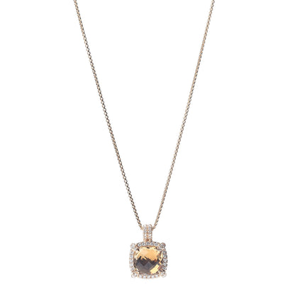 David Yurman 18K Yellow Gold Diamond Champagne Citrine 9mm Chatelaine Pave Bezel Pendant Necklace 1 of 4