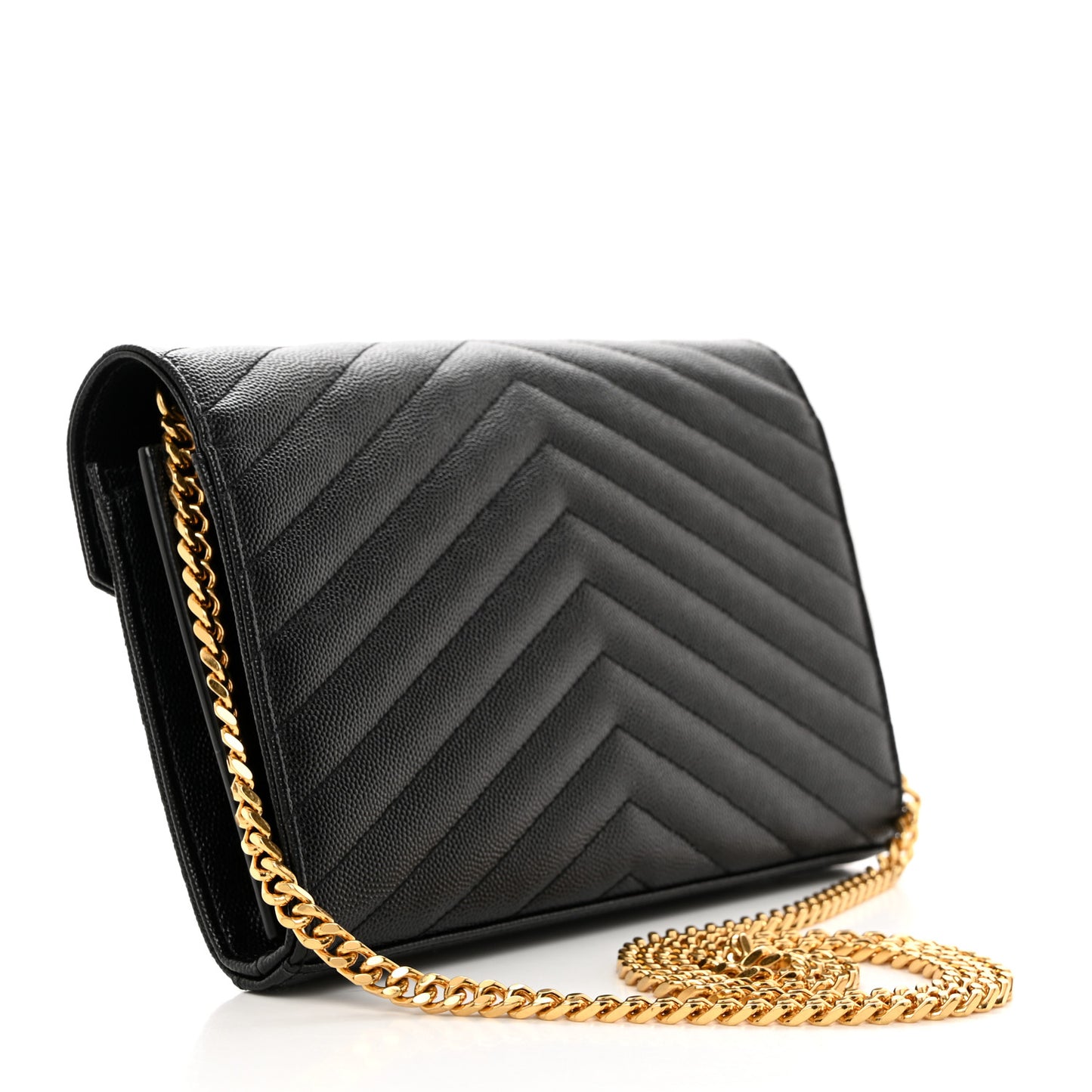 Grain De Poudre Matelasse Chevron Monogram Chain Wallet Black
