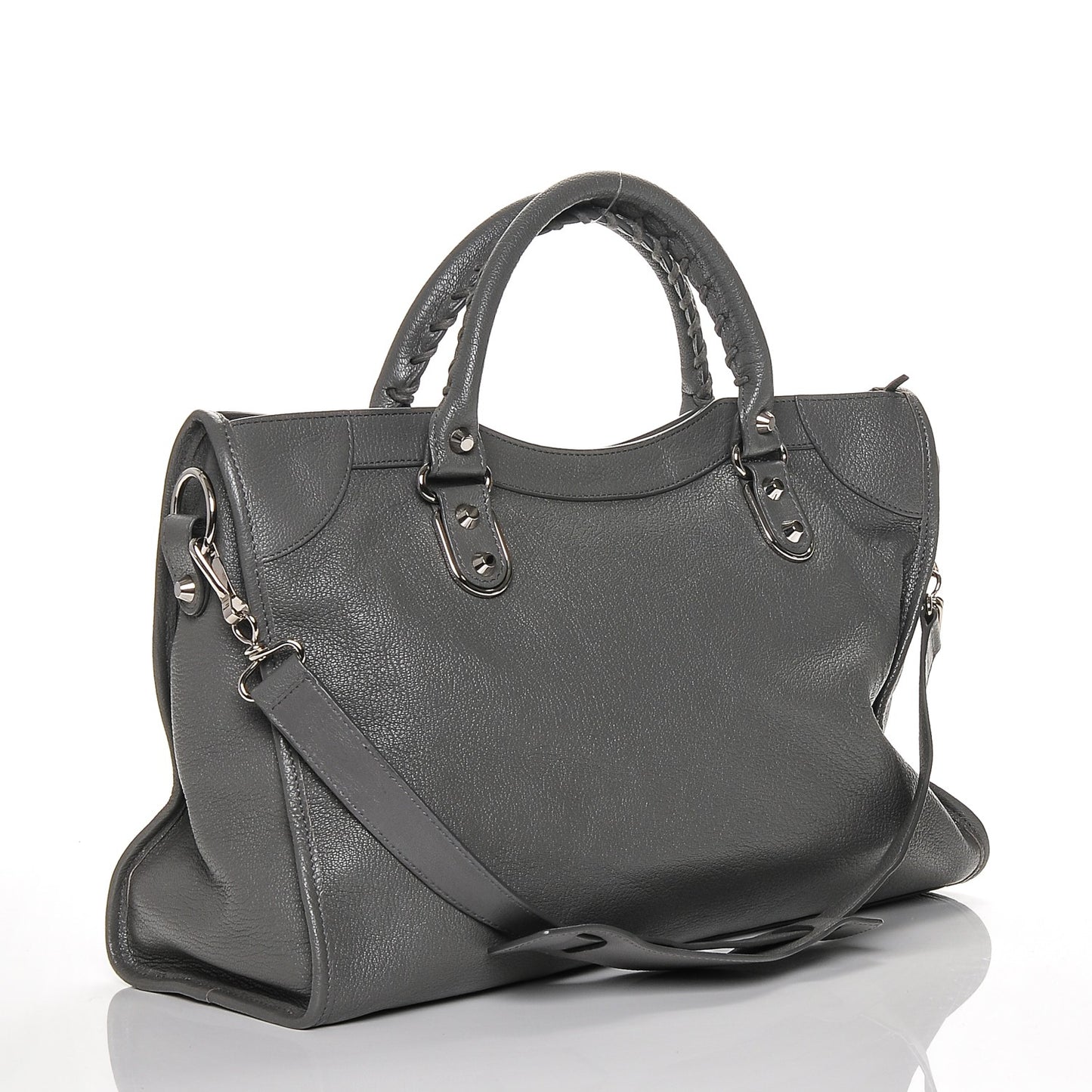 Chevre Silver Metallic Edge Hardware City Gris Acier