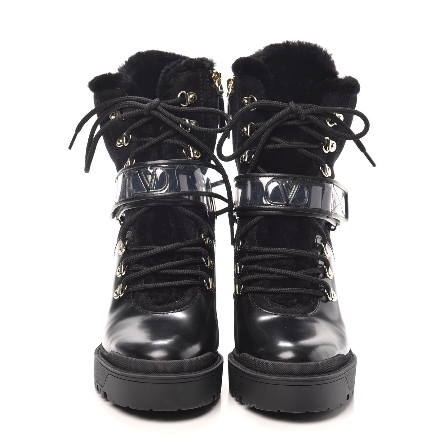 Calfskin Shearling VLOGO Combat Boots 38.5 Black