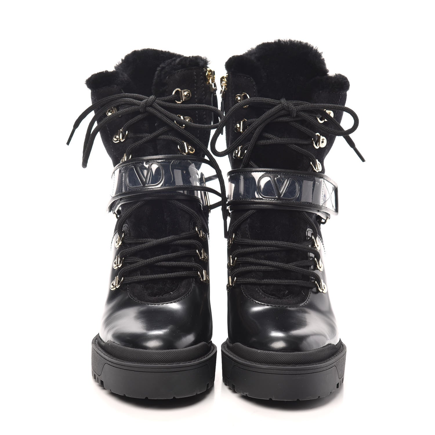 Valentino Garavani Calfskin Shearling VLOGO Combat Boots 38.5 Black 2 of 7