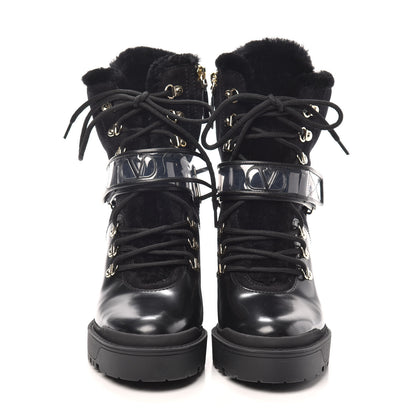 Valentino Garavani Calfskin Shearling VLOGO Combat Boots 38.5 Black 2 of 7