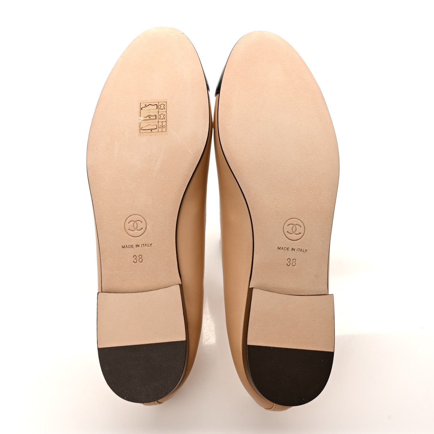 Lambskin Cap Toe CC Ballerina Flats 38 Beige Black