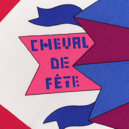 Hermes Cashmere Silk Cheval De Fete Shawl 140 Rose Vif White Multicolor 3 of 5
