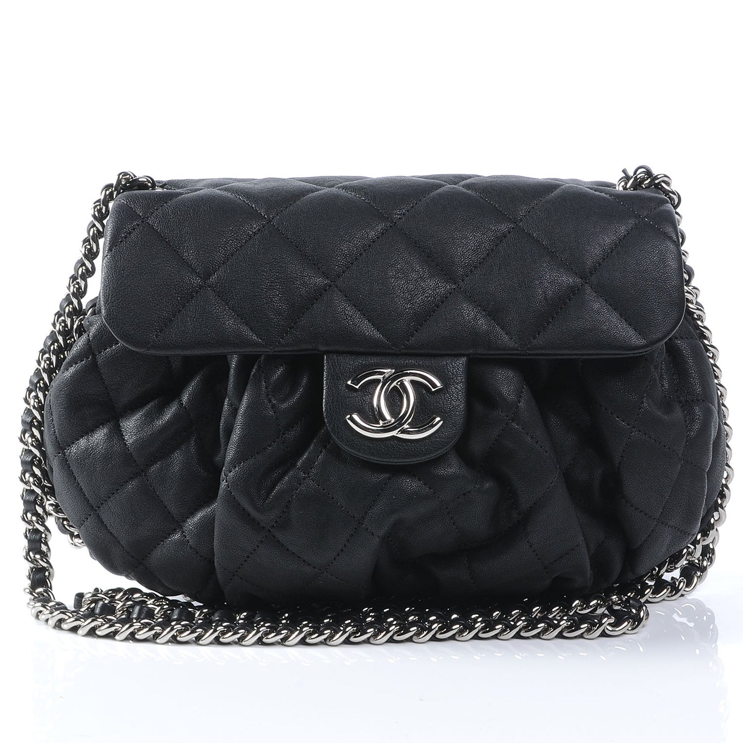 Washed Lambskin Chain Around Medium Messenger Bag Black