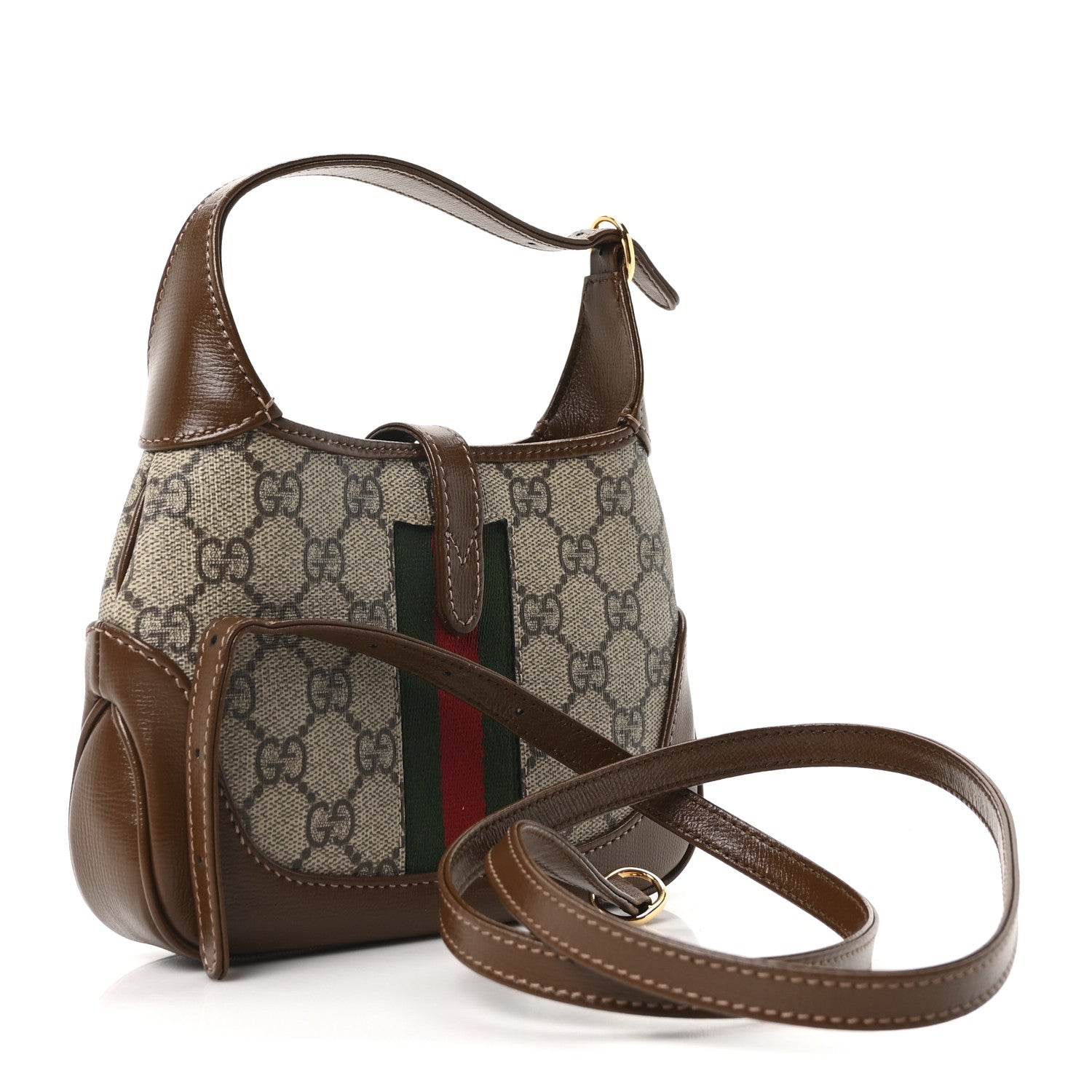 Gucci GG Supreme Monogram Azalea Calfskin Web Mini Jackie 1961 Hobo Beige Ebony Brown Sugar 3 of 10