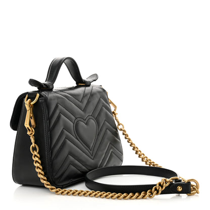 Gucci Calfskin Matelasse Small GG Marmont Top Handle Shoulder Bag Black 3 of 16