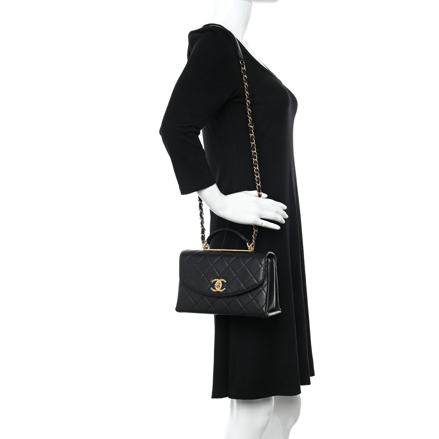Lambskin Quilted Trendy Spirit Top Handle Flap Black