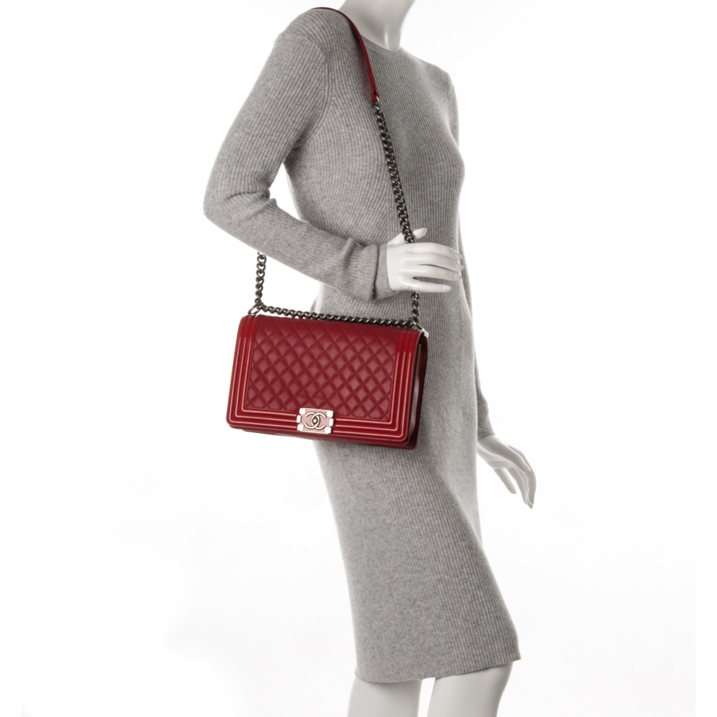 Patent Goatskin Quilted New Medium Boy Flap Red