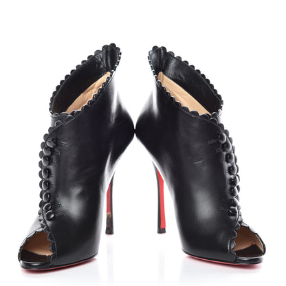 Christian Louboutin Lambskin Deguise Scalloped Button 100 Peep Toe Booties 36 Black 5 of 12