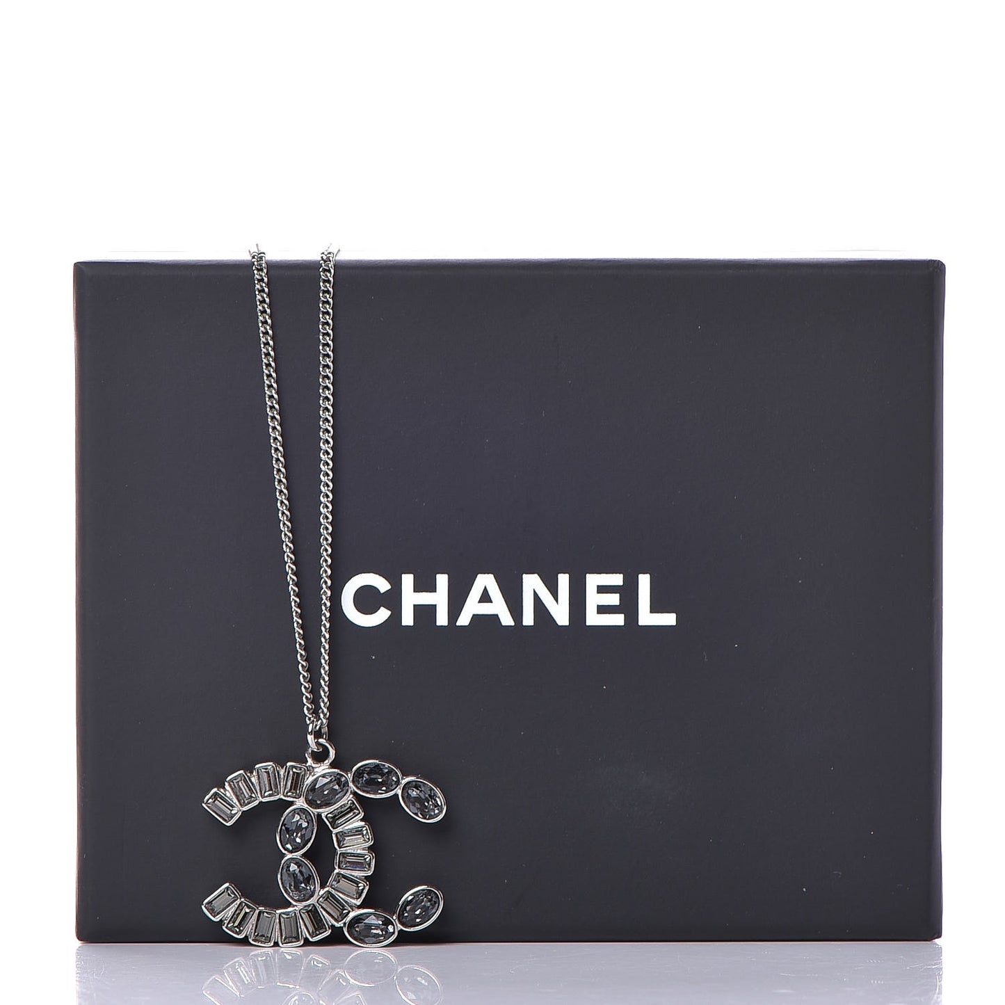 Baguette Crystal CC Pendant Necklace Silver
