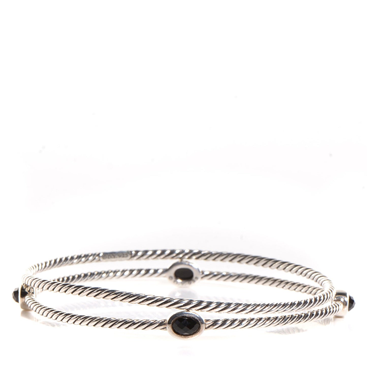 Sterling Silver Black Onyx Color Classics Bangle Bracelet Set of 2