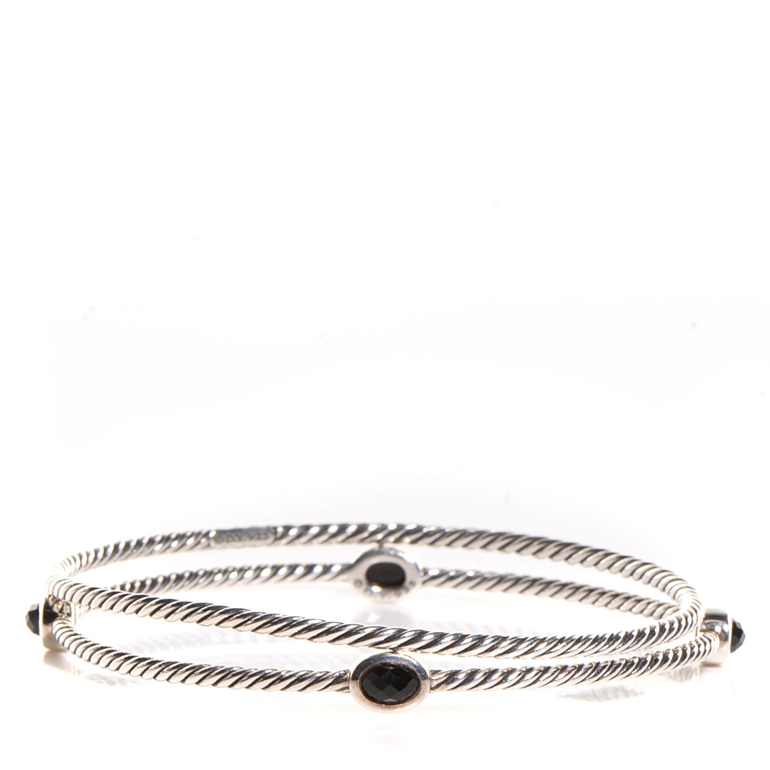David Yurman Sterling Silver Black Onyx Color Classics Bangle Bracelet Set of 2 1 of 5