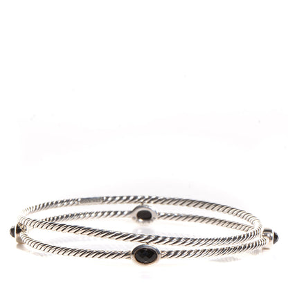 David Yurman Sterling Silver Black Onyx Color Classics Bangle Bracelet Set of 2 1 of 5