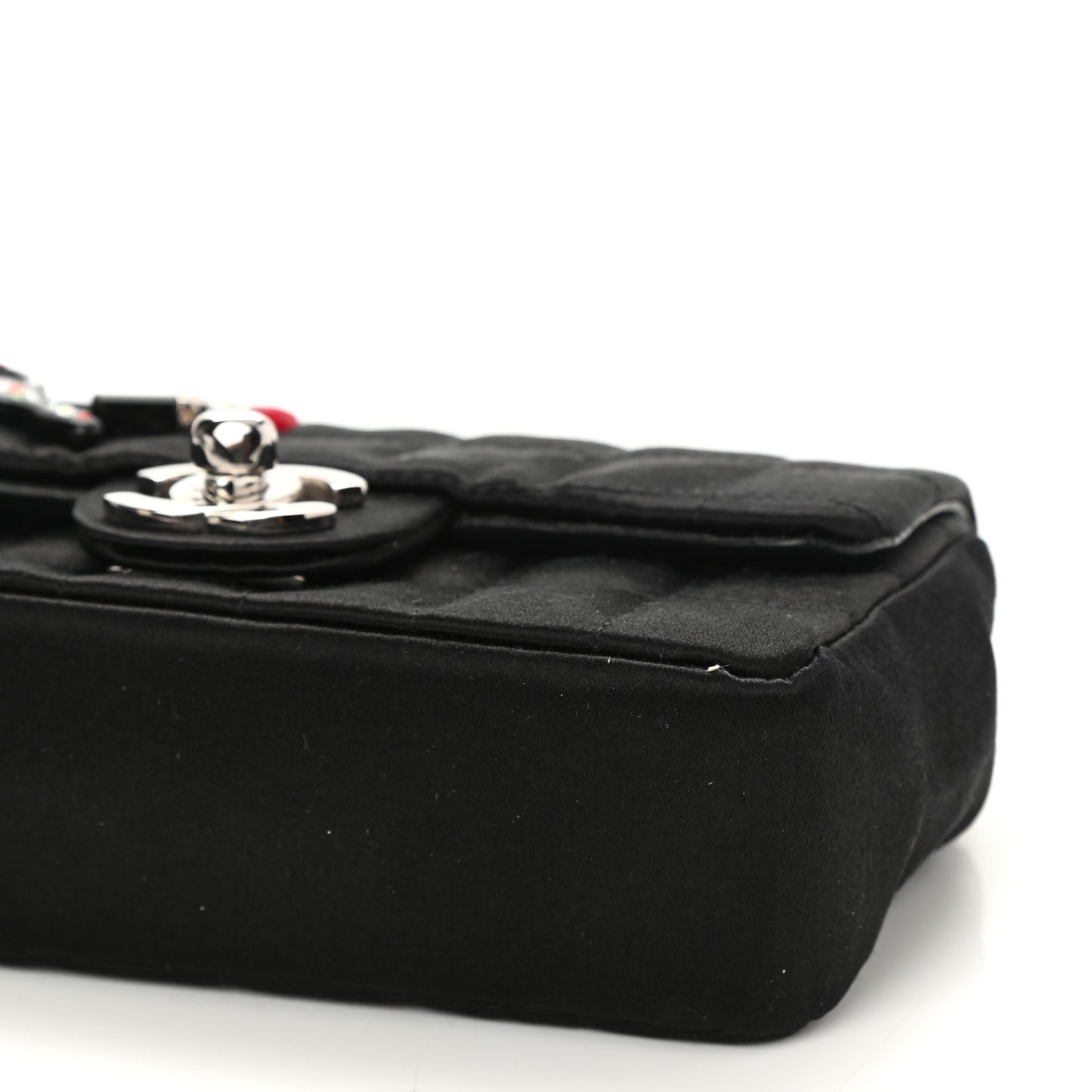 Satin Square Quilted Lipstick Charm Mini Flap Black